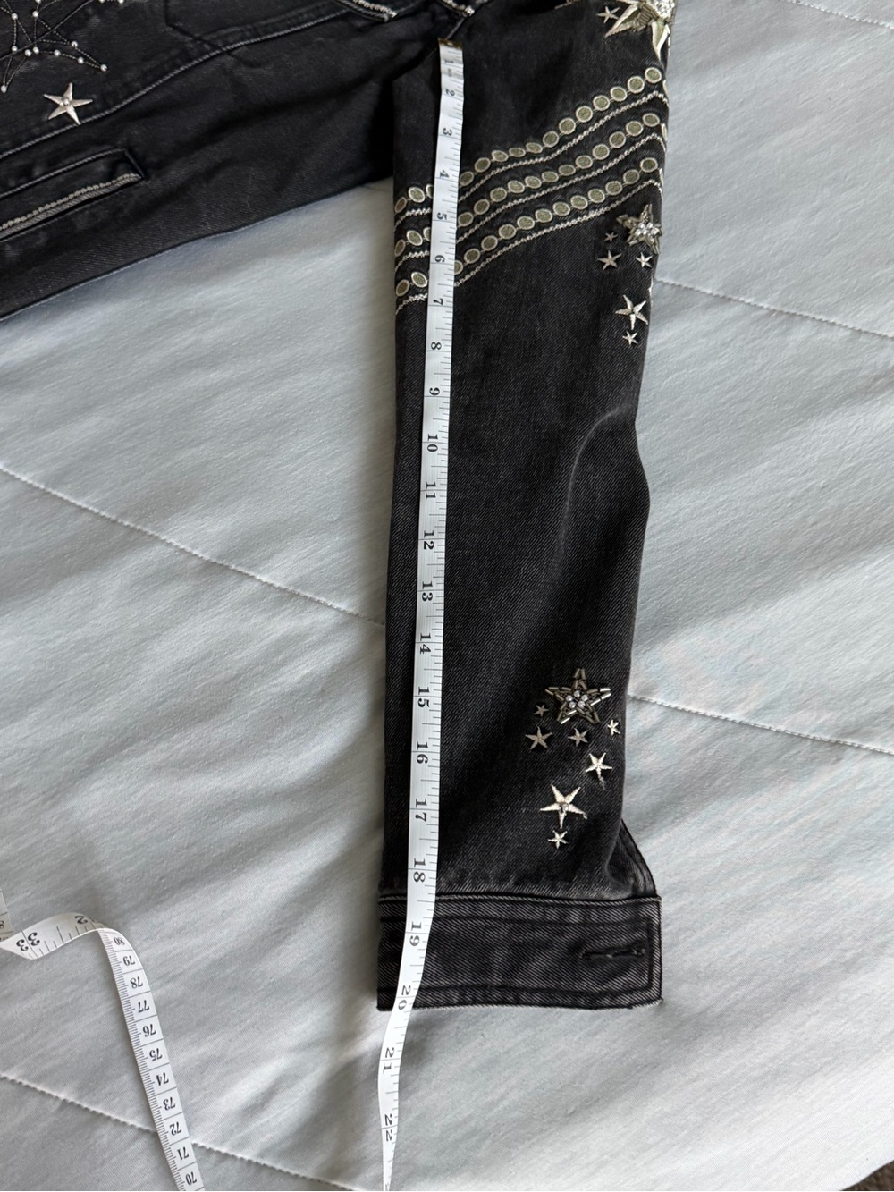 Spell Black Embroidered Beaded Denim Jacket size Small Boyfriend cut - Picture 13 of 13